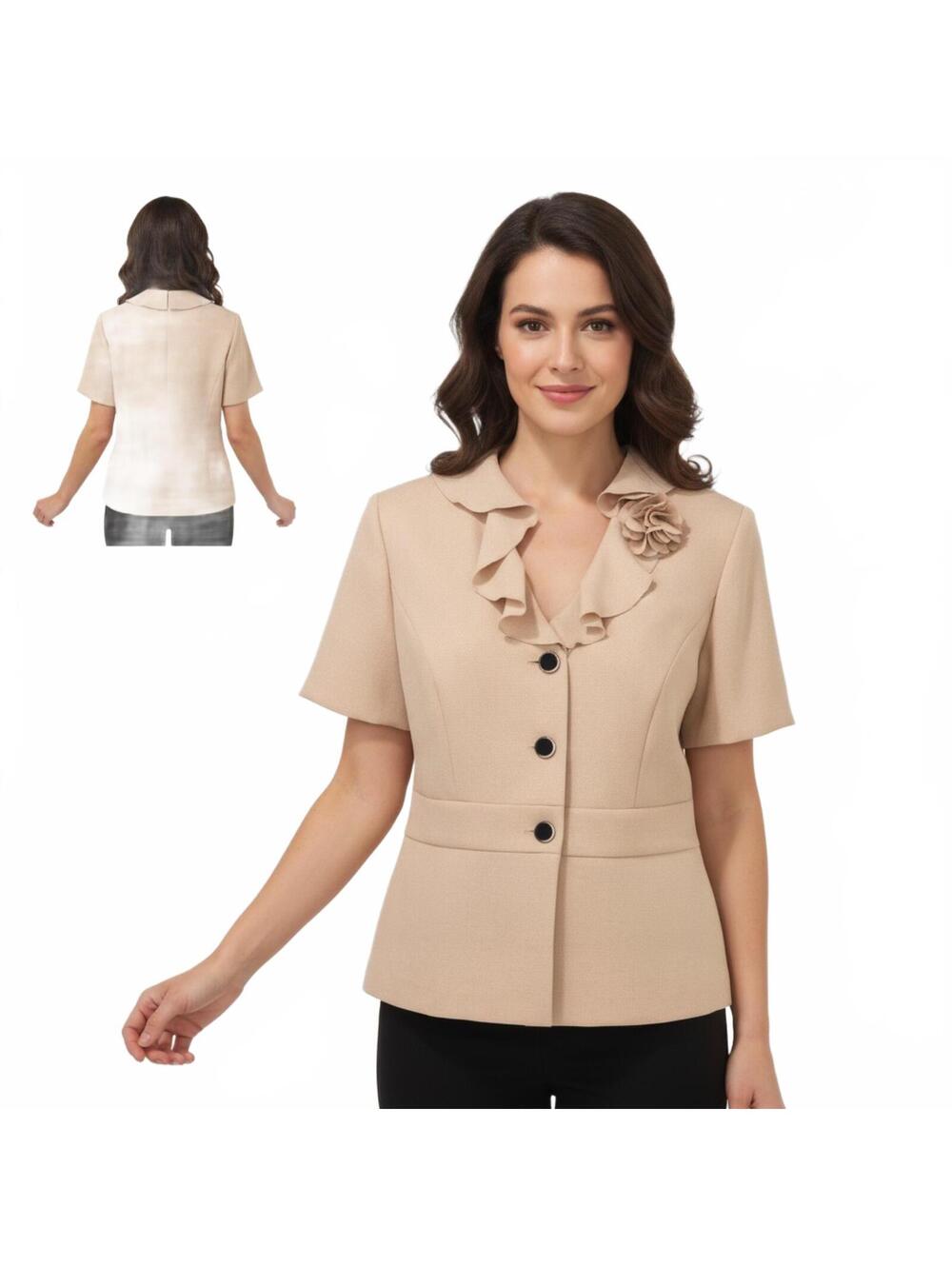 Danny & Nicole Dressy Jacket Ruffle Short Sleeve Beige Size 8